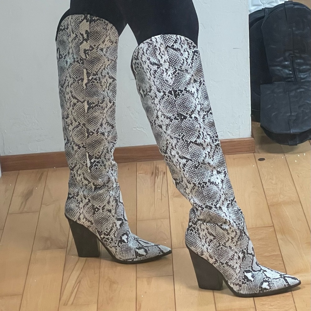 Jeffrey Campbell snake print western boots